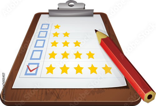 Rating report on a clipboard