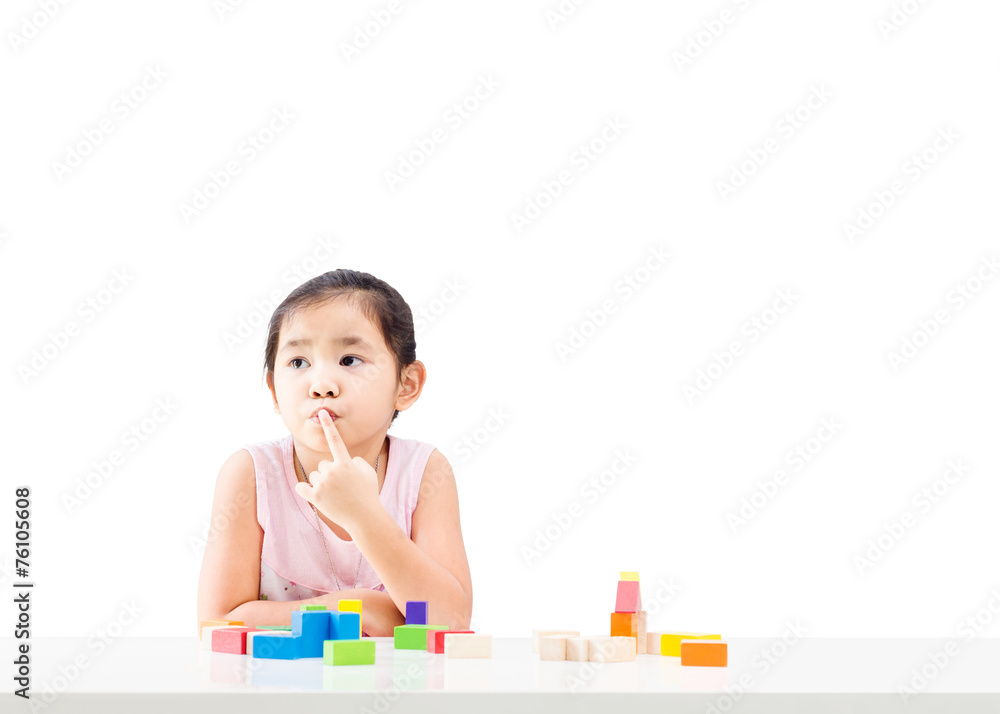 Thinking little girl isolated on white background Thinking little girl isolated on white background
