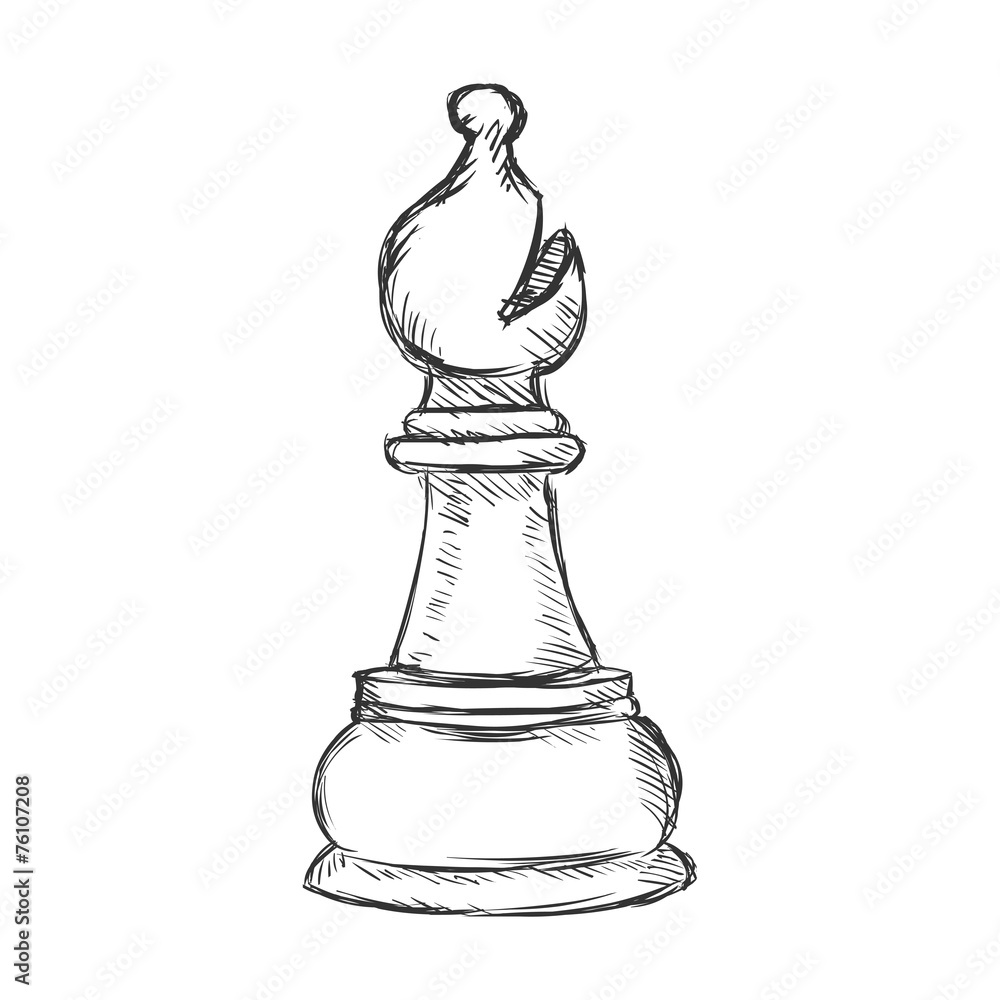 Hand-drawn Sketch Of Bishop Chess Piece. Chess Pieces. Chess