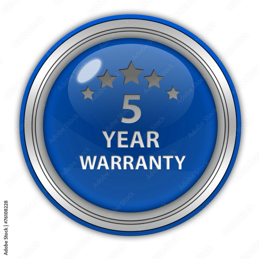 Five year warranty circular icon on white background Five year warranty circular icon on white background