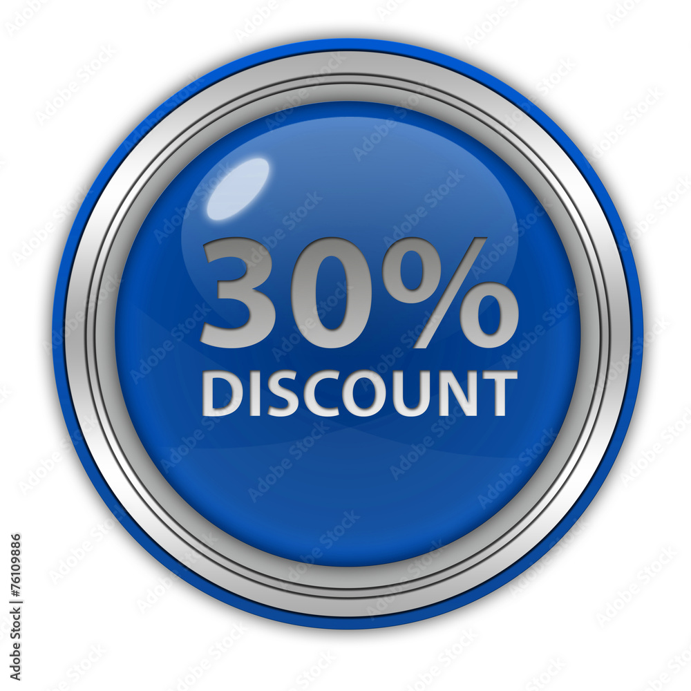Discount thirty percent circular icon on white background