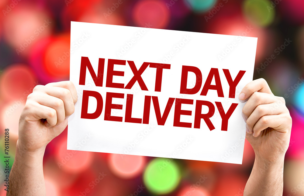 Next Day Delivery card with colorful background Next Day Delivery card with colorful background
