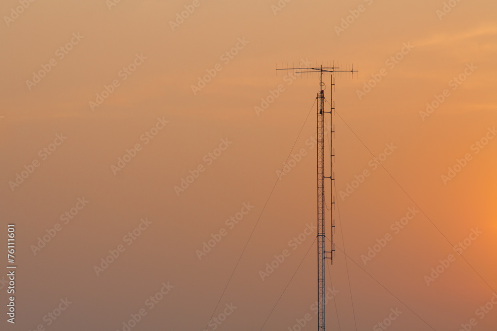 communication antenna twilight sky background