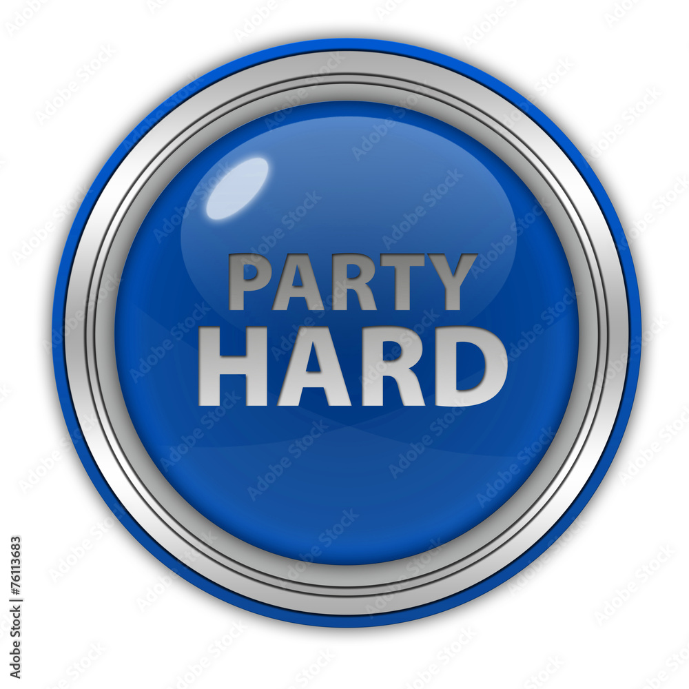 Party hard circular icon on white background