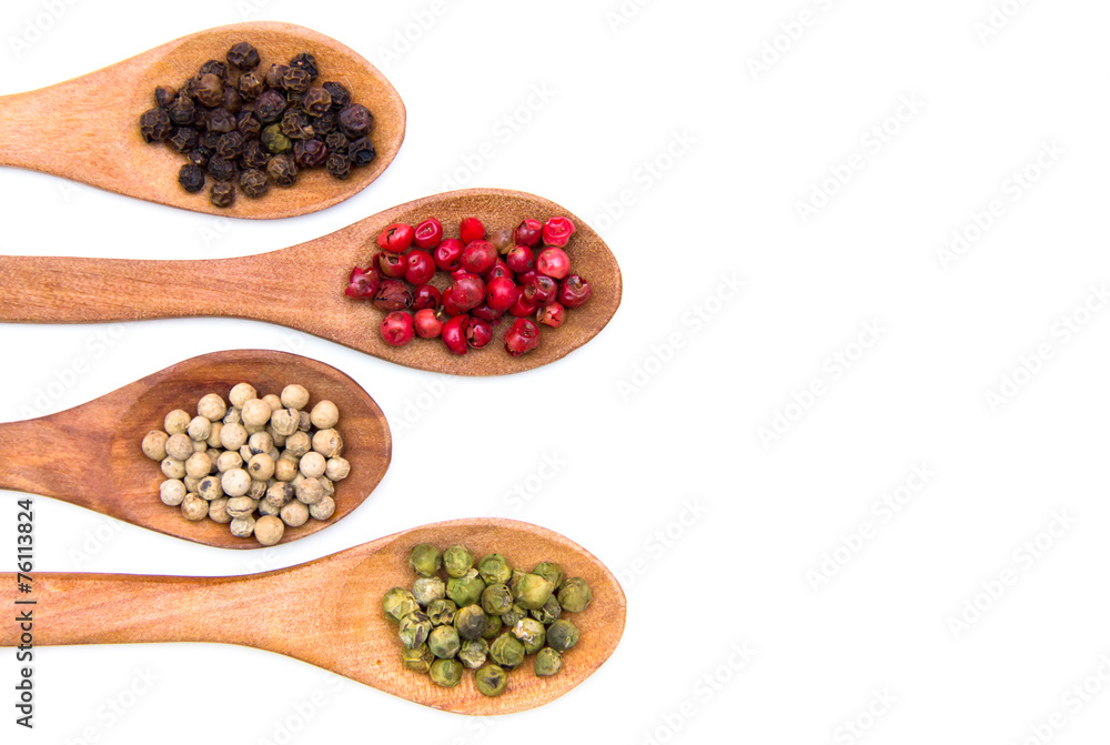 Wooden spoon with mixed peppers one side Wooden spoon with mixed peppers one side