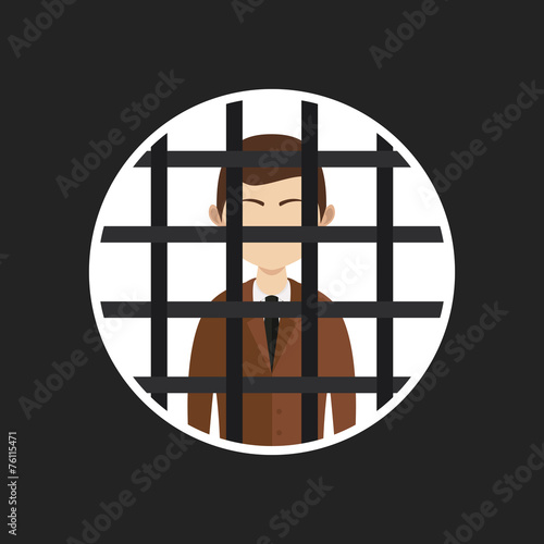 illustration of cartoon businessman in prison, vector