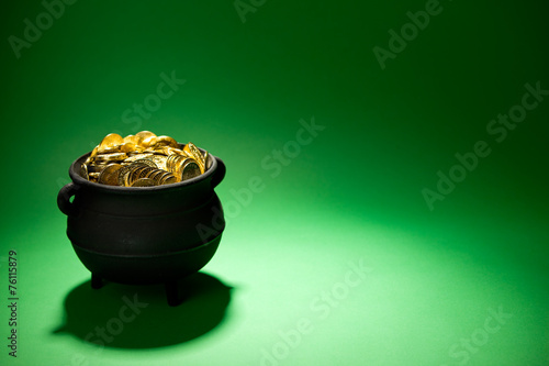 Pot of Gold: Full Pot of Coins On Green
