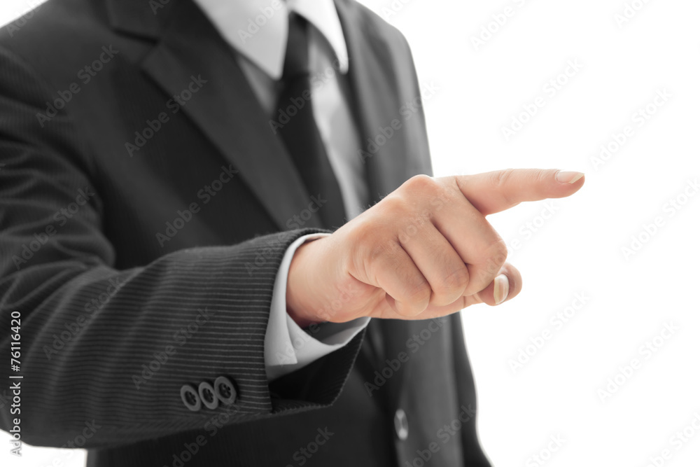 closeup businessman finger touching an imaginary screen Isolated