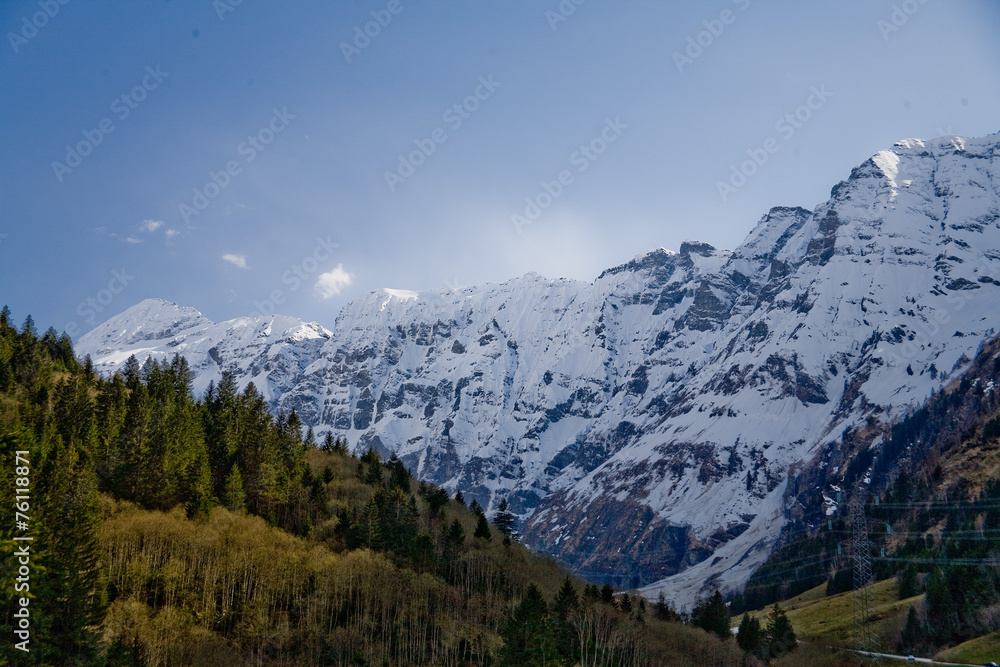 Austrian countryside with mountains 