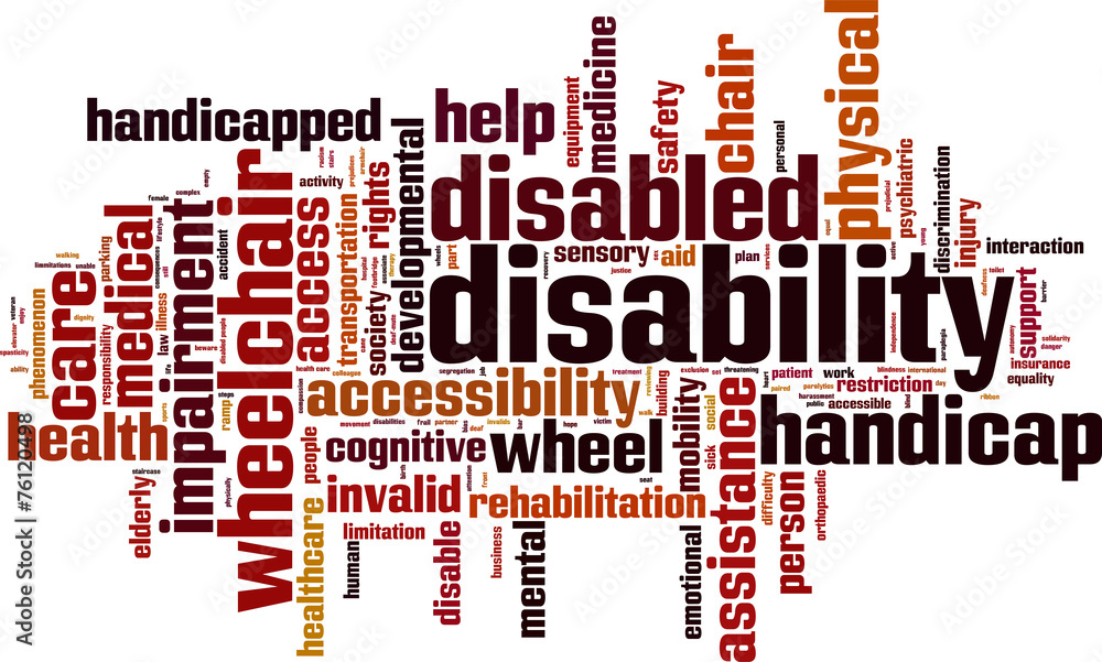 Disability word cloud concept. Vector illustration Disability word cloud concept. Vector illustration