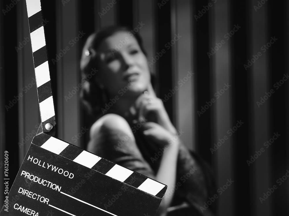 Naklejka premium Hollywood woman and clapboard