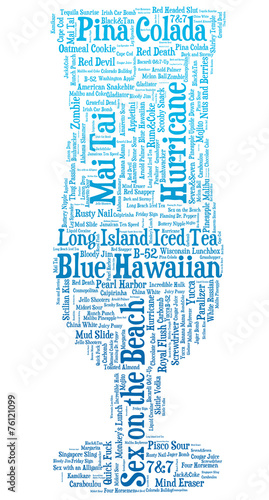 Word cloud in shape of hurricane glass with cocktail names