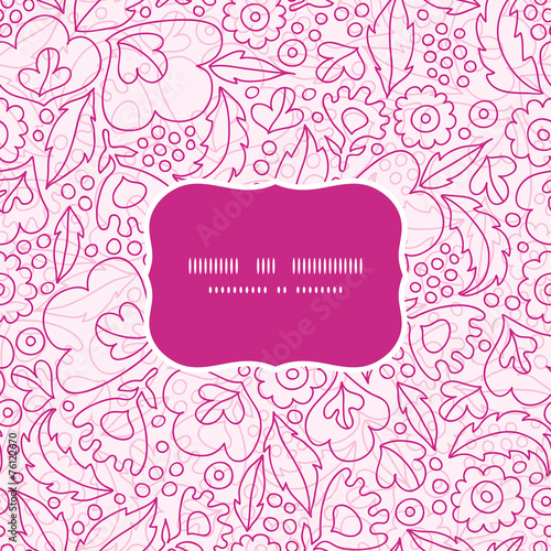 Fototapeta Naklejka Na Ścianę i Meble -  Vector pink flowers lineart frame seamless pattern background