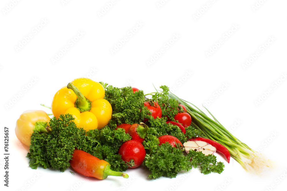 fresh vegetables with leaves isolated on white background fresh vegetables with leaves isolated on white background