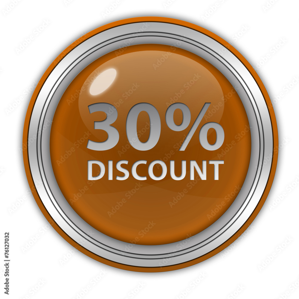 Discount thirty percent circular icon on white background