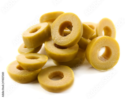 Cut olive rings isolated on white
