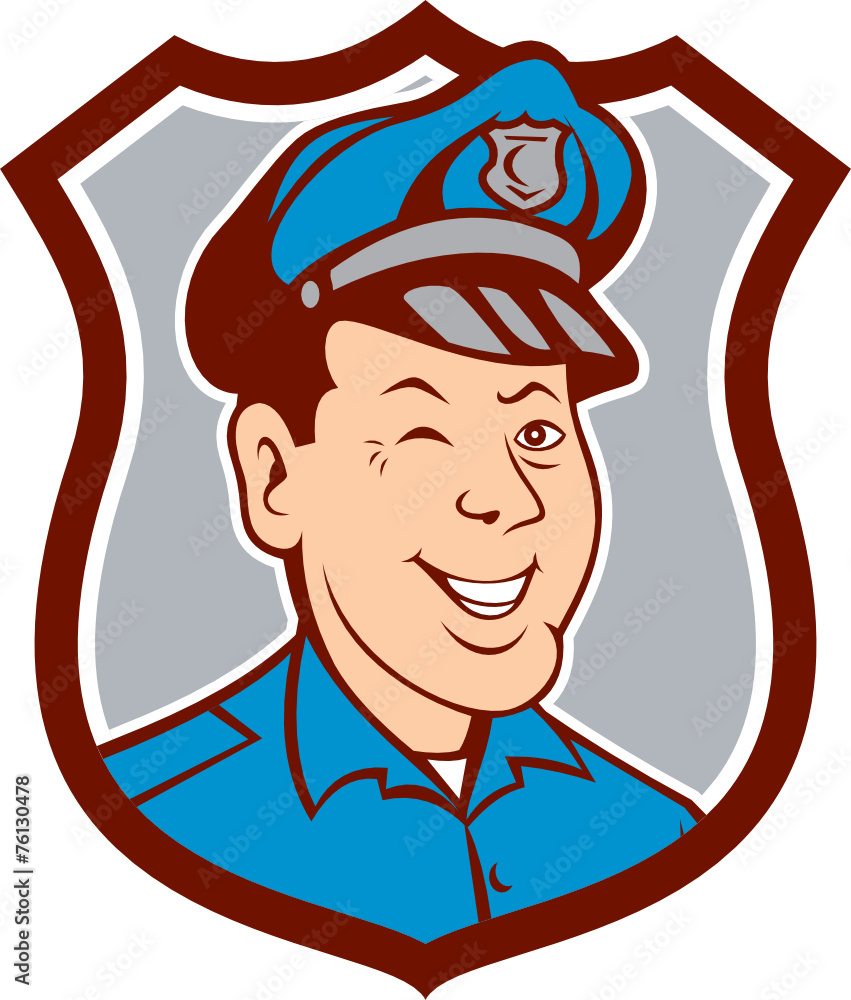Policeman Winking Smiling Shield Cartoon Policeman Winking Smiling Shield Cartoon