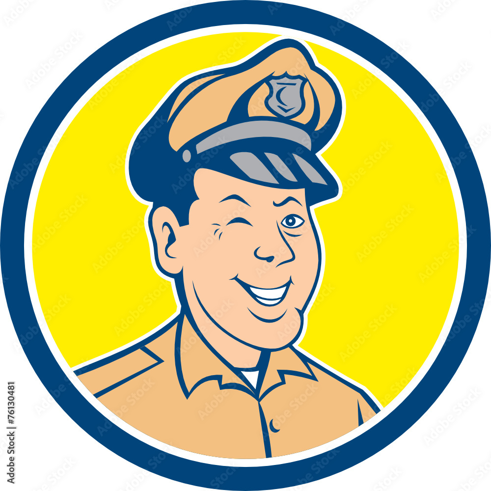 Policeman Winking Smiling Circle Cartoon Policeman Winking Smiling Circle Cartoon