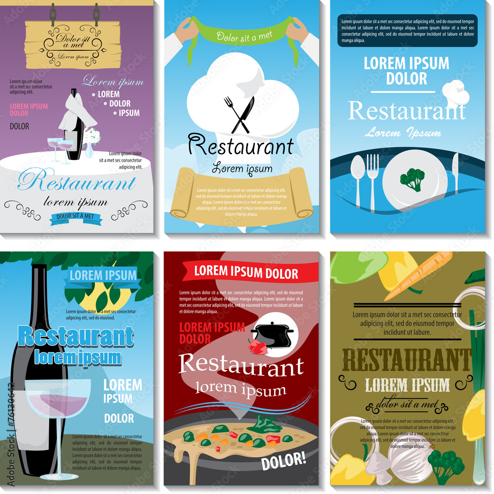 Obraz premium Restaurant Placard Template Set - Vector Illustration