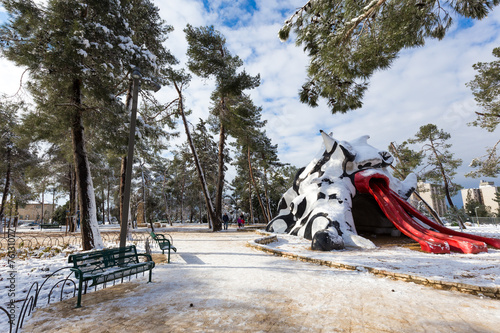 Jerusalem park in snow.
