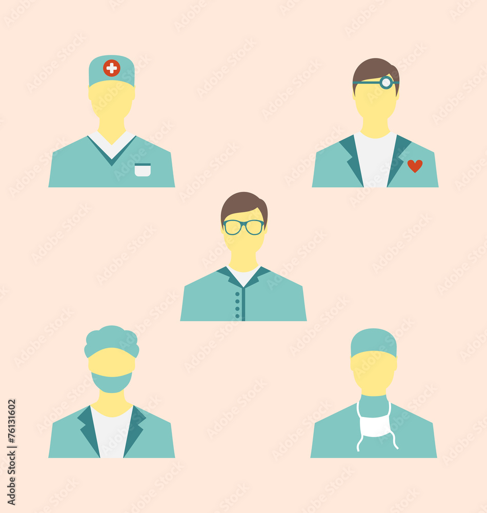 Icons set of medical employees in modern flat design style