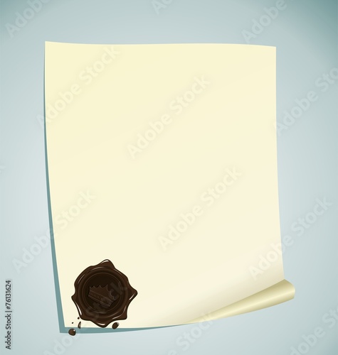Vászonkép Illustration of paper with brown wax sealing
