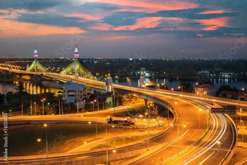 Highway and Suspension bridge in Bangkok ,Thailand