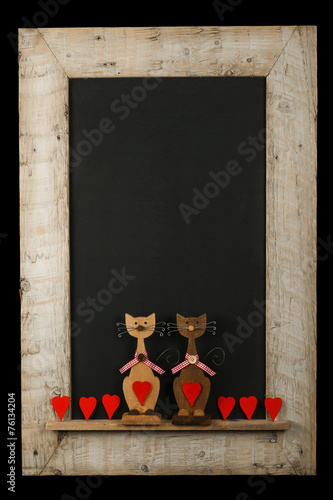 Vintage Valentines Love Cats Chalkboard Reclaimed Wood Frame Iso