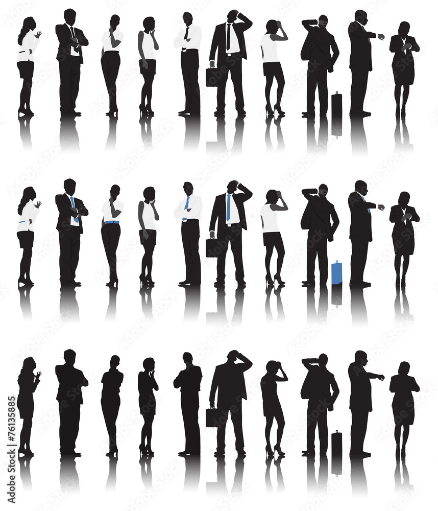 Silhouettes Business People Row Waiting Teamwork Concept Silhouettes Business People Row Waiting Teamwork Concept