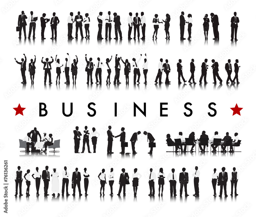 Silhouettes of Successful Business People and the Text Business