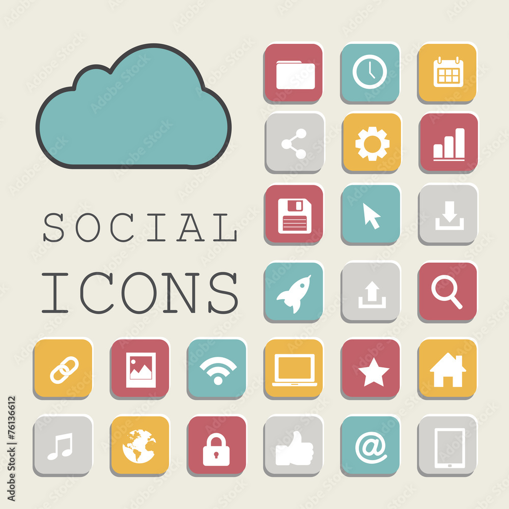 Vector of Flat Design Social Network Icons Technology Concept Vector of Flat Design Social Network Icons Technology Concept