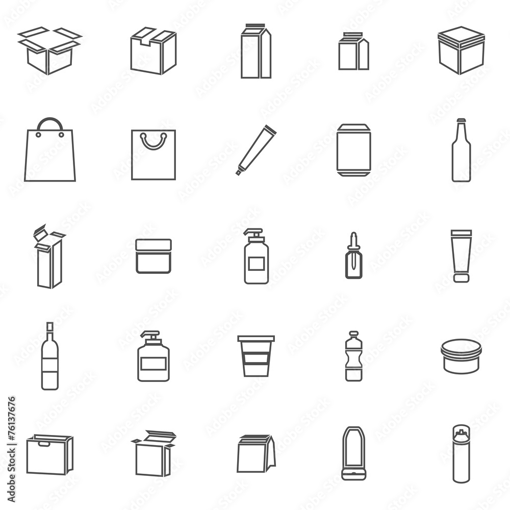 Packaging line icons on white background Packaging line icons on white background