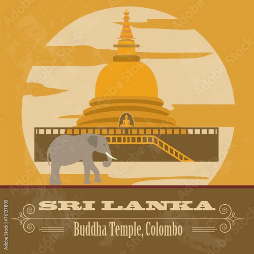 Sri Lanka landmarks. Retro styled image