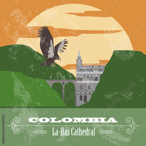 Colombia landmarks. Retro styled image