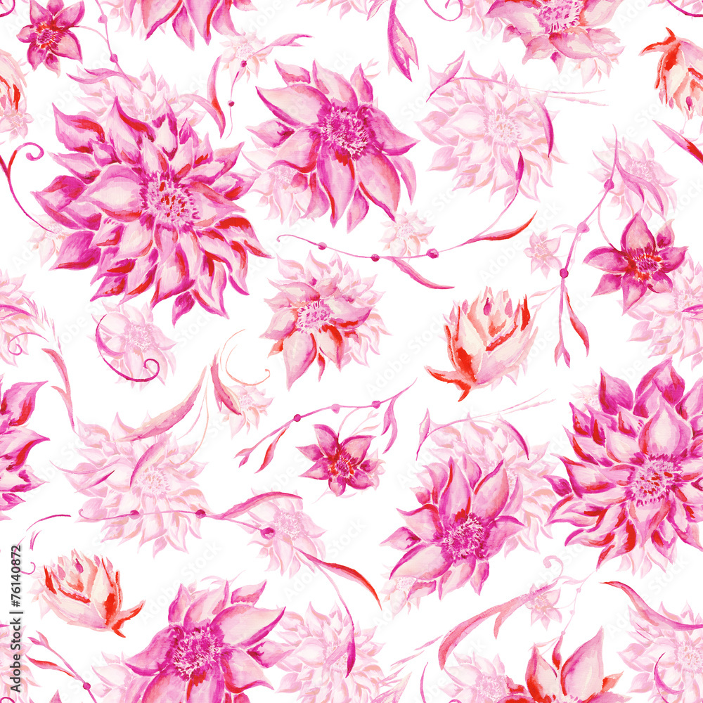 Obraz premium Watercolor pattern with pink flowers