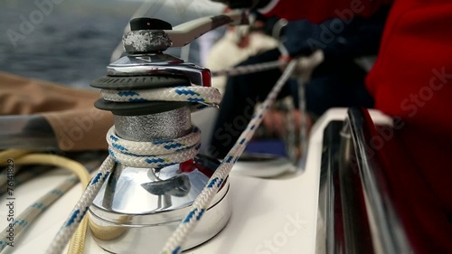 Ropes, winding sheets around winches. Sailing in the Sea.