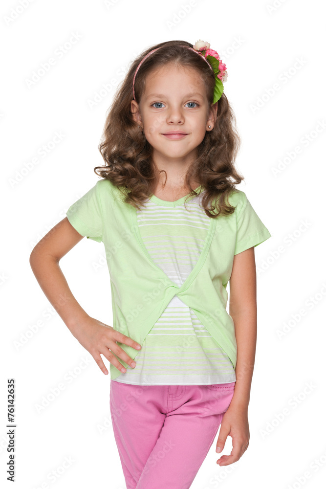 Pretty little girl against the white Pretty little girl against the white