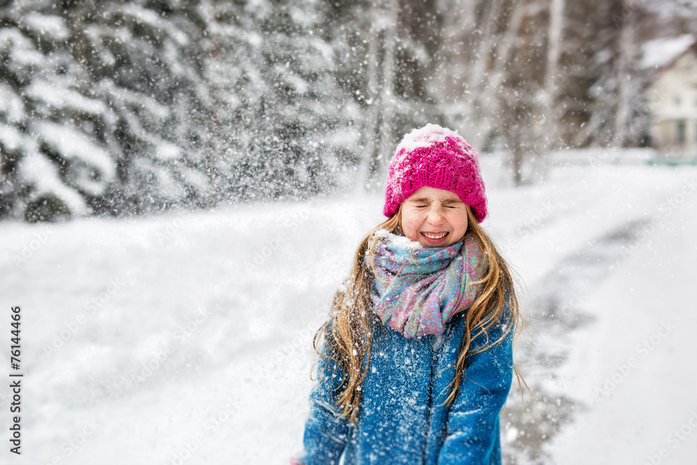 Little girl closed her eyes in Winter Little girl closed her eyes in Winter