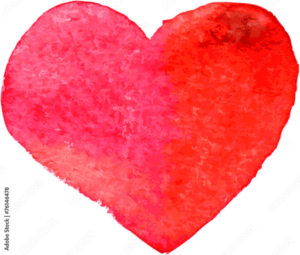 red heart painted by watercolor