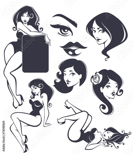 vector collection of pinup girls and faces