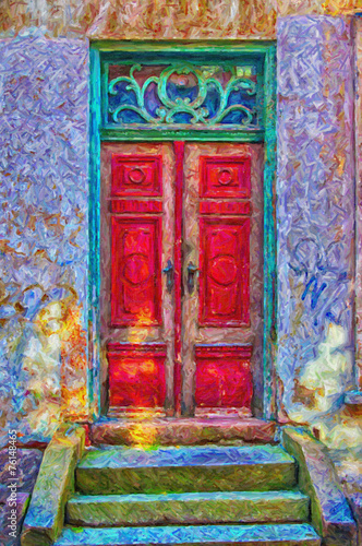 Red Door Green Frame digital painting