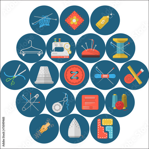 Flat icons vector collection of sewing items