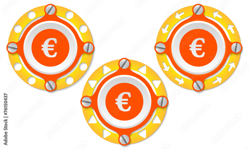 Set of three icons with perforated ring and euro symbol Set of three icons with perforated ring and euro symbol