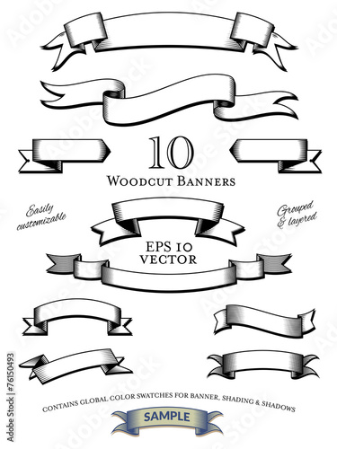 Woodcut engraved banners vector collection