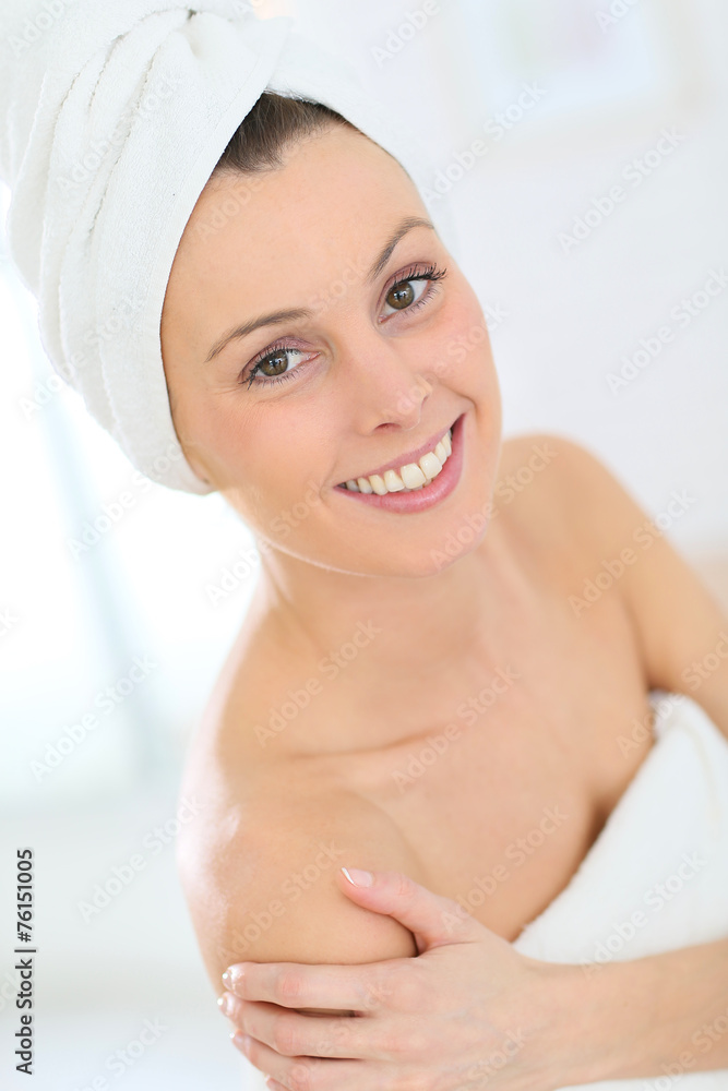 Portrait of beautiful woman in bathroom Portrait of beautiful woman in bathroom