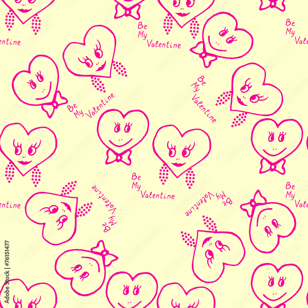 Seamless pattern. Hand-drawn hearts for valentines day. Vector