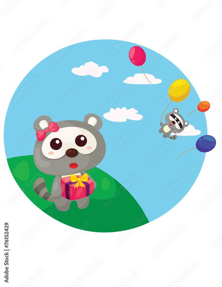 Fototapeta premium cute raccoon withcolorful balloons