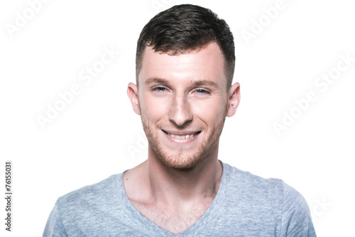 Happy young man on white