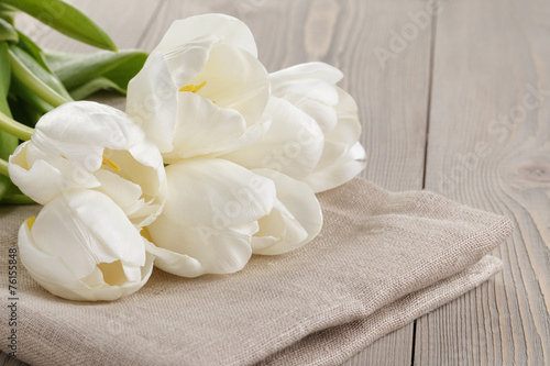 white tulips on rustic wood background #76155848