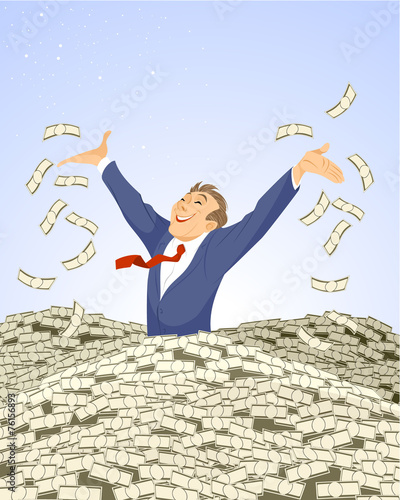 Businessman swimming in money